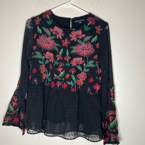 American Eagle Outfitters Tops - AEO American Eagle Outfitters blouse top black embroidered M